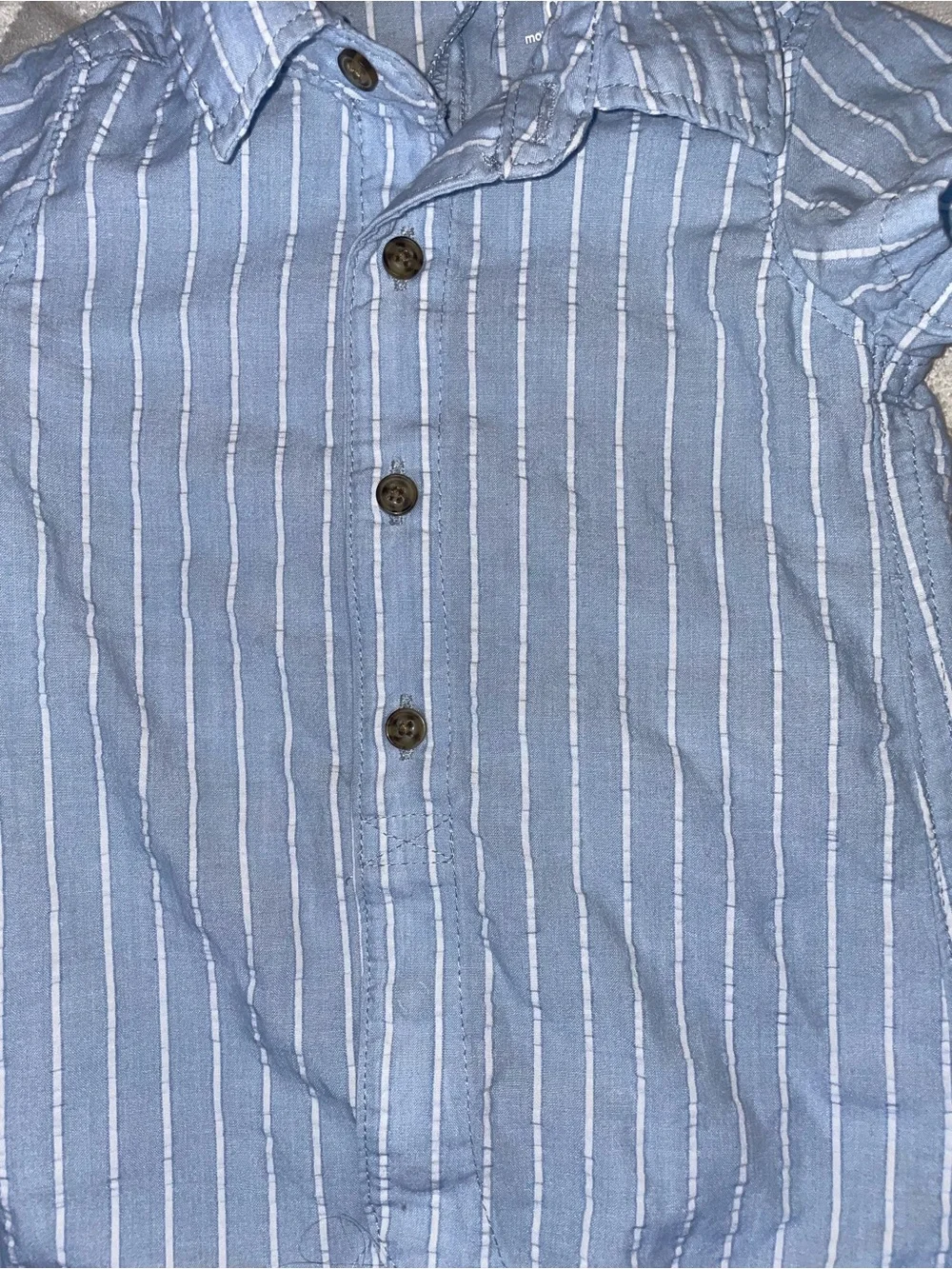 Baby Boy Carter's Light Blue and White Striped Shortall Romper